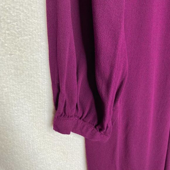 Old Navy Long Sleeve Pleated Mini Tunic Shift Dress Lined Purple Small Tie Neck - Picture 5 of 10